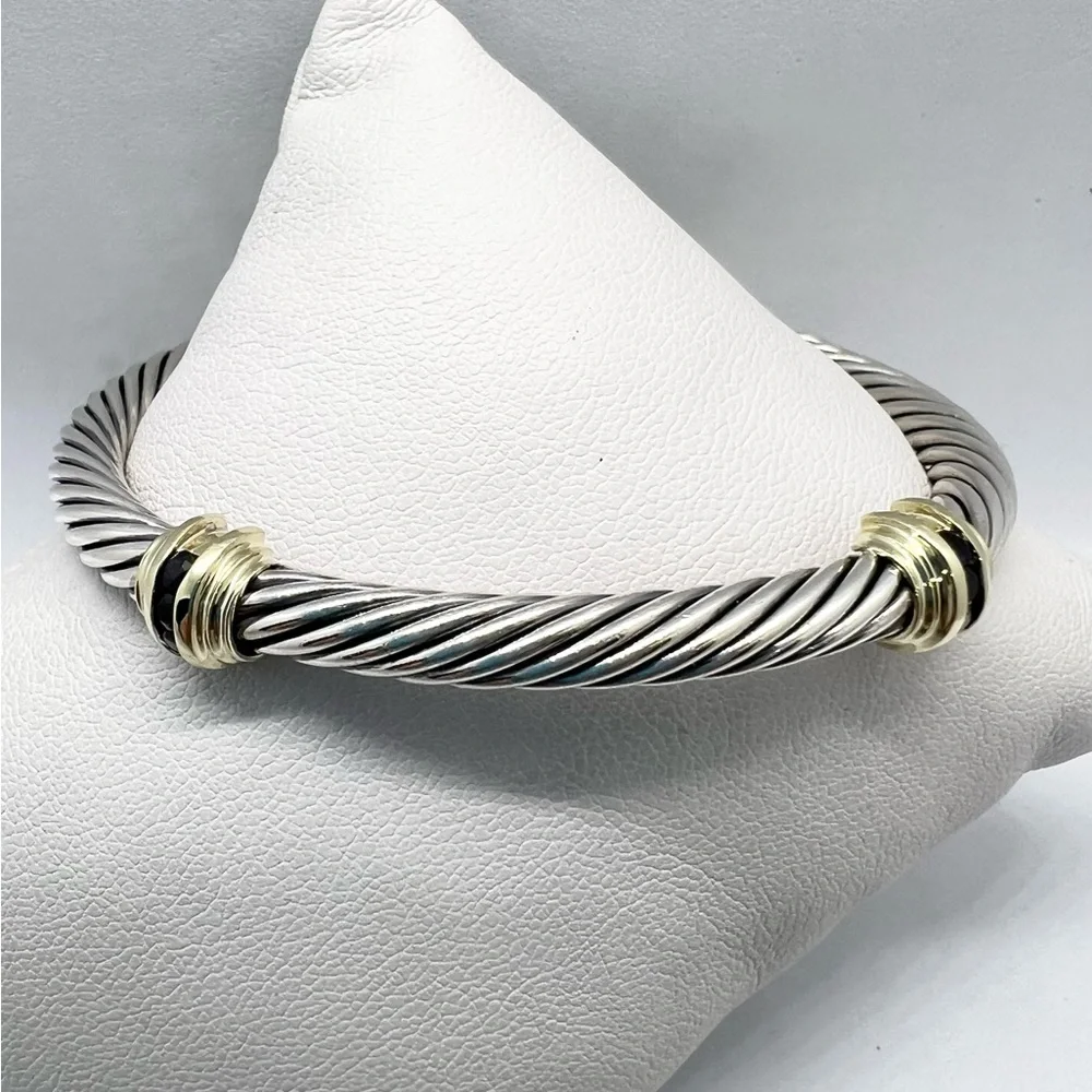 David Yurman 5mm Onyx 14k Gold Double Station Bracelet - Picture 7 of 14
